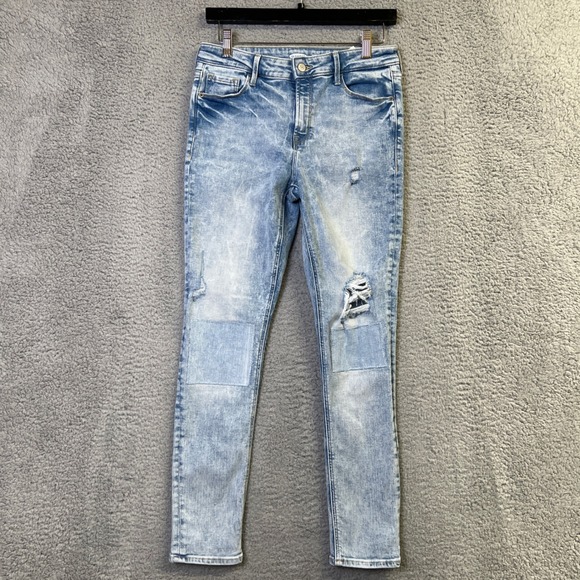 Old Navy Denim - Old Navy Rockstar Jeans Women 8 Super Skinny Mid-Rise Distressed Patch Y2K Style